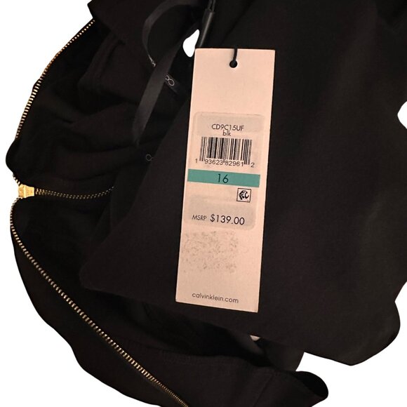 Calvin Klein Size 16 Elegant Stretch Belted Jumpsuit Gold Chain Neck Black - Picture 7 of 8